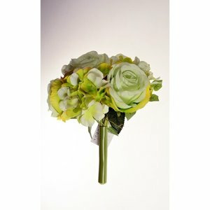 umela kytice ruze s hortenzii zelena 26 cm