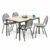 Jídelní sestava JAMIE + WARREN, stůl 1200×800 mm, bříza + 4 židle, šedý textilní potah