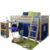 Tempo Kondela Postel s PC stolem ALZENA, 90×200 cm – borovicové dřevo / modrá